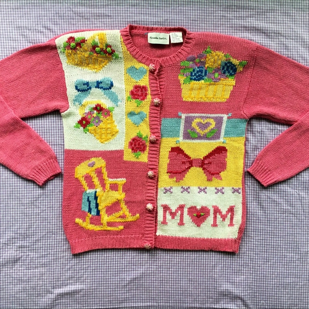 Vintage Kawaii "Mom" Artsy Knit Grandma Cardigan